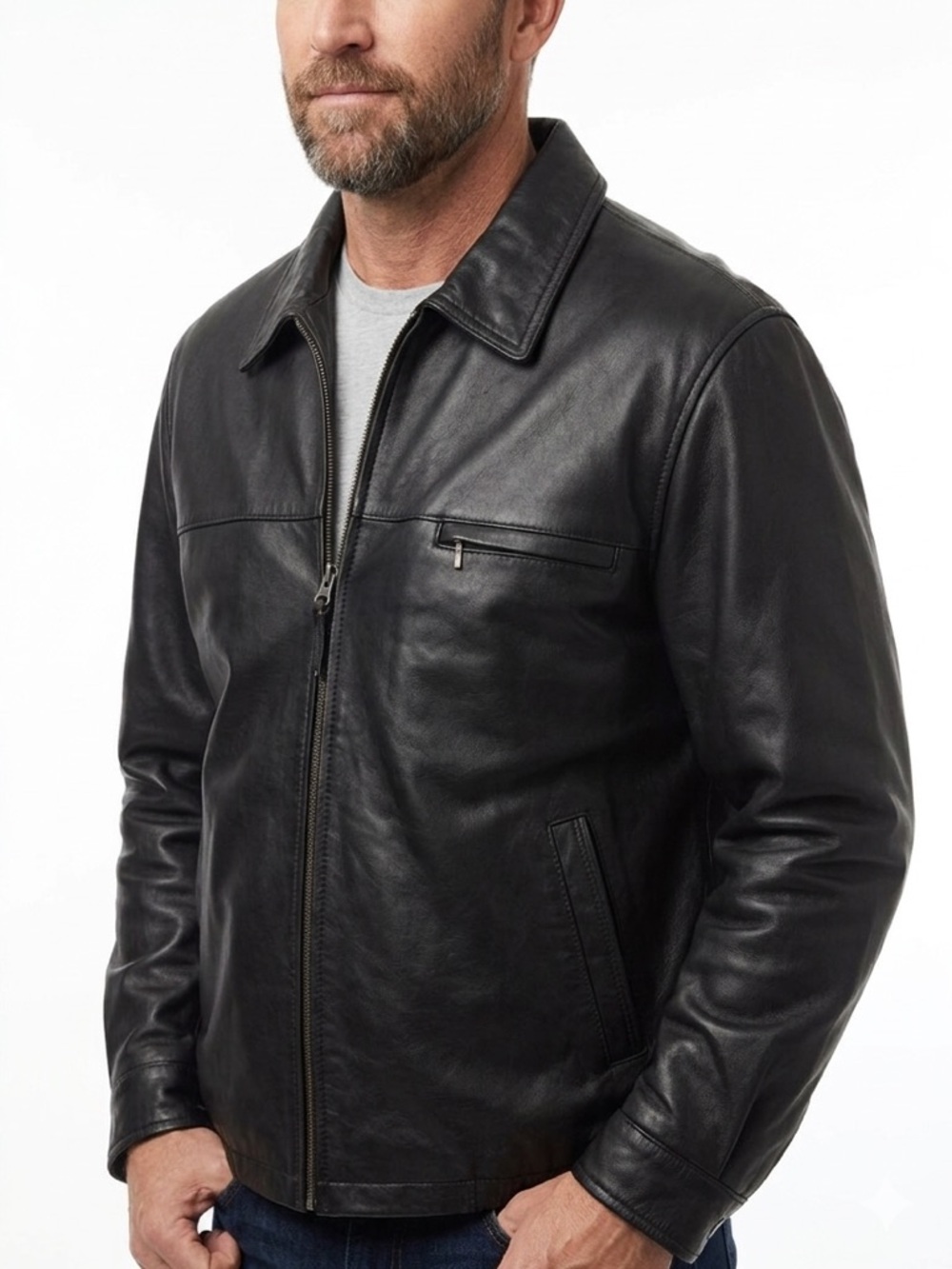 AMERICAN CLASSICS Vintage Black 100% Leather Bomber Jacket Mens Winter Coat